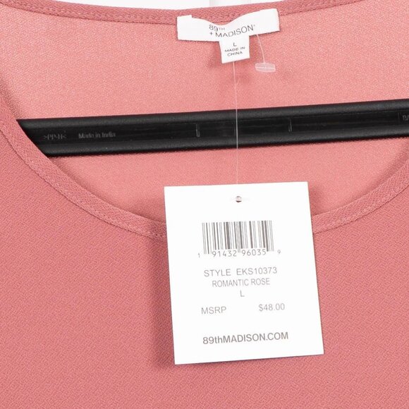89th Madison Blouse L Womens NEW Romantic Rose Pink Lattice Sleeve Shirt Top - Picture 5 of 6